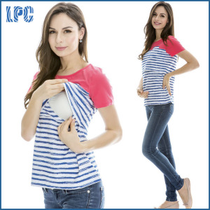 Fashion Contrast Color Striped Women Maternity T-Shirt